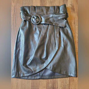 Main Strip Black Belted Faux Leather Skirt